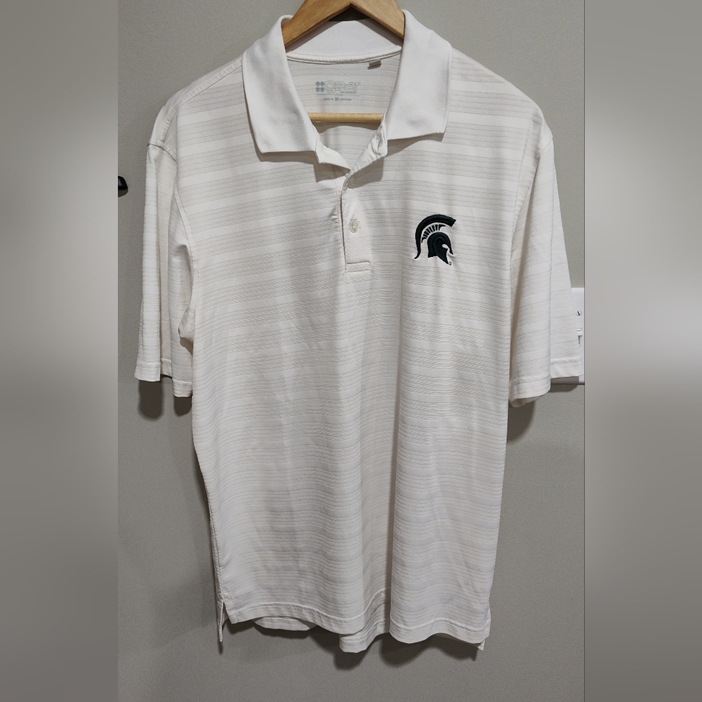 Michigan State Spartans Men's Polo Golf Shirt, White, Medium, Gear For Sports